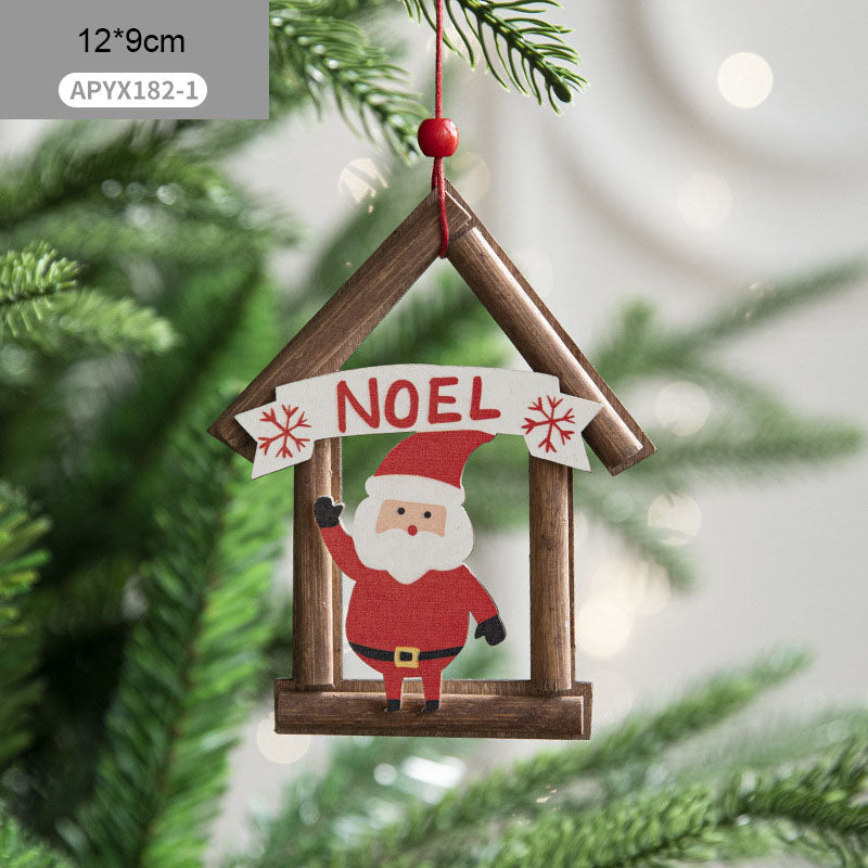 Wooden Christmas House Tree Ornament — Santa or Snowman