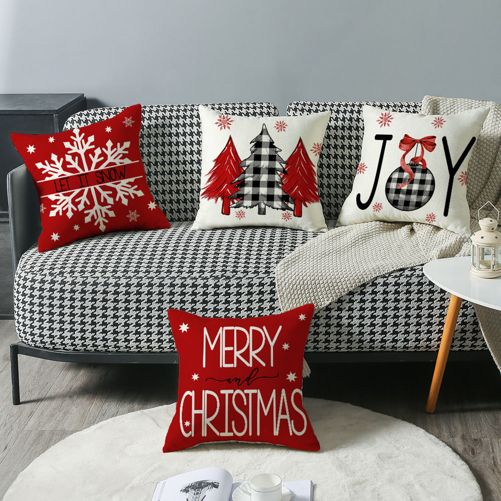 Christmas Pillow Cover — Tree & Snowflake Print, 45 × 45 cm