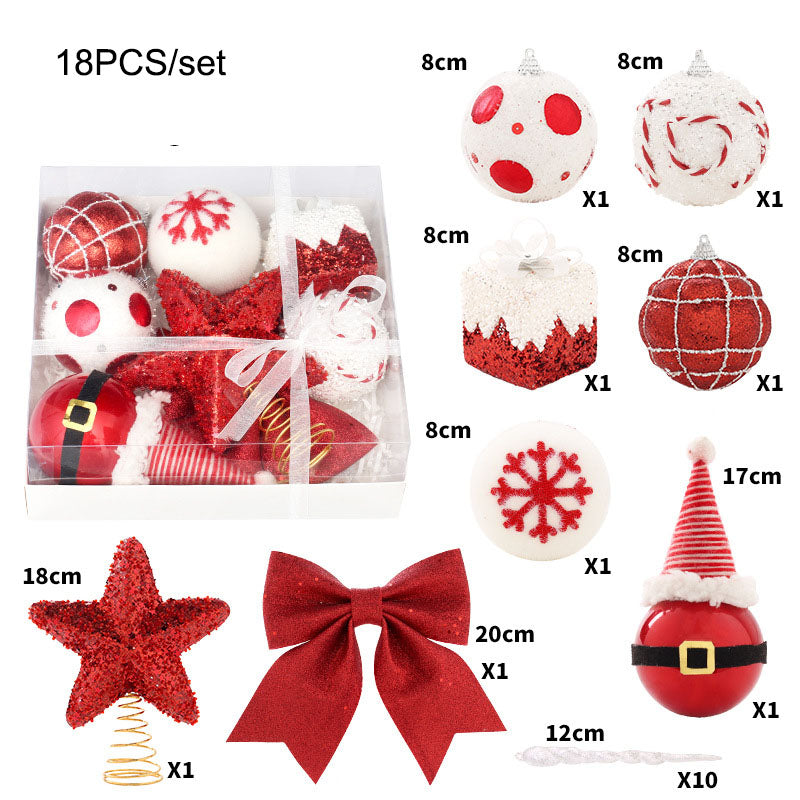 Red & White Christmas Tree Star Topper with Ball Ornaments