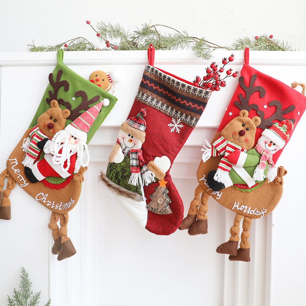 Cloth Christmas Fireplace Stocking — 5 Styles