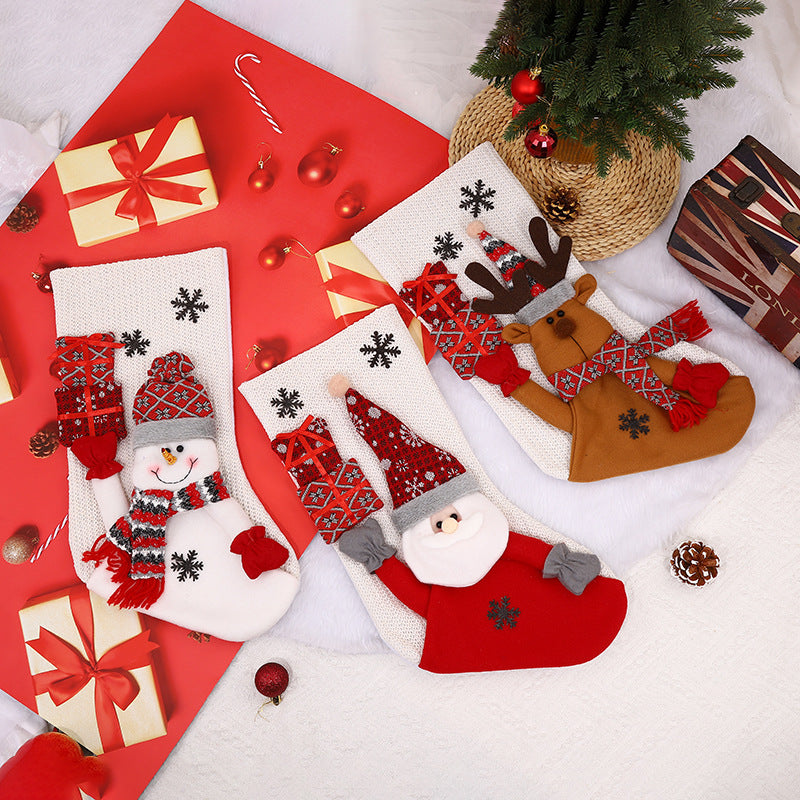 Christmas Stocking Gift Bag — Santa, Deer & Snowman
