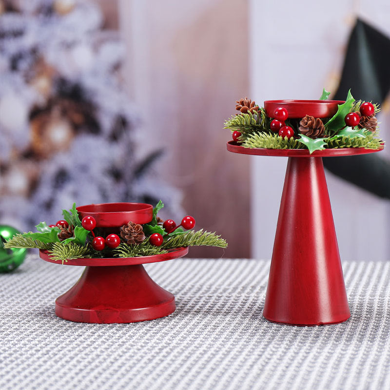 Wrought-Iron Christmas Candle Holder — Flower Wreath