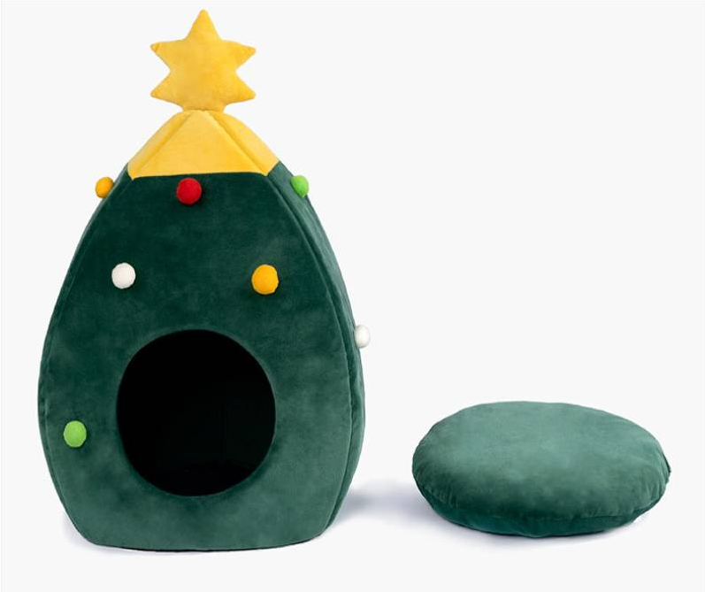 Christmas Tree-Shaped Cat Cave Bed