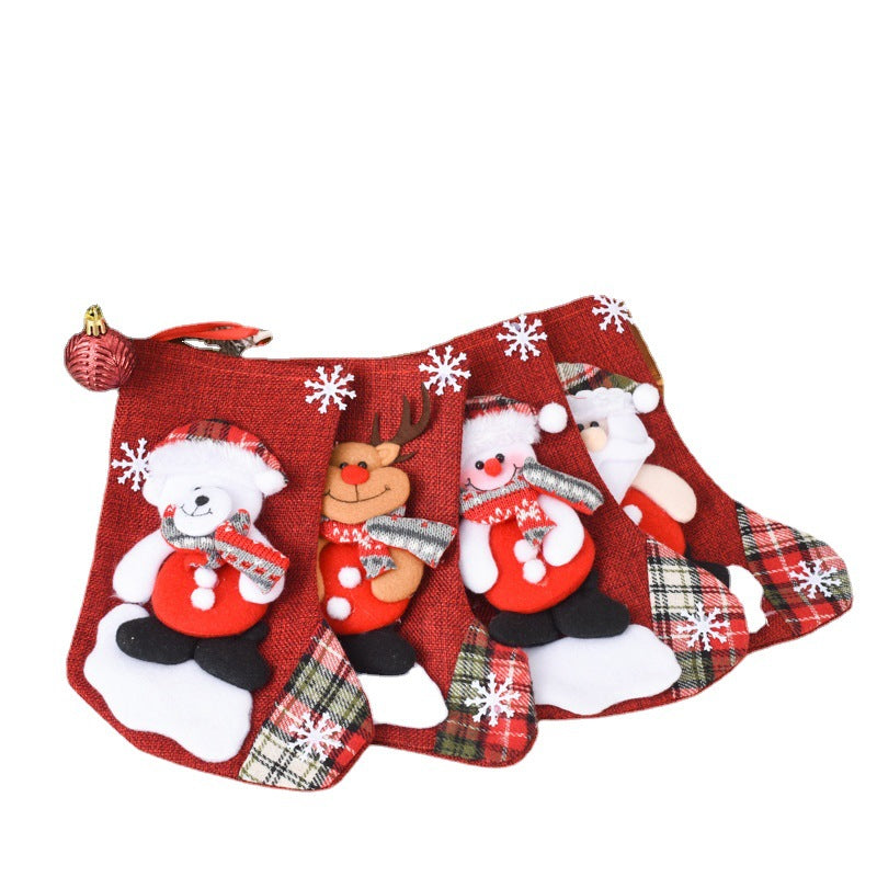 Linen Christmas Stocking Gift Bag — Santa, Snowman, Deer or Bear