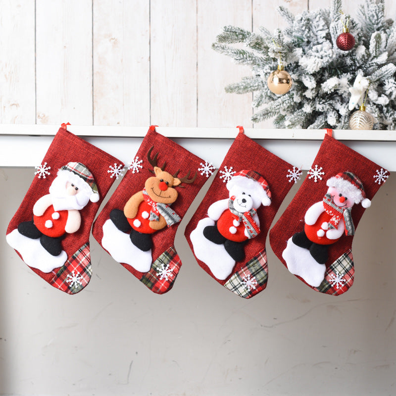 Linen Christmas Stocking Gift Bag — Santa, Snowman, Deer or Bear
