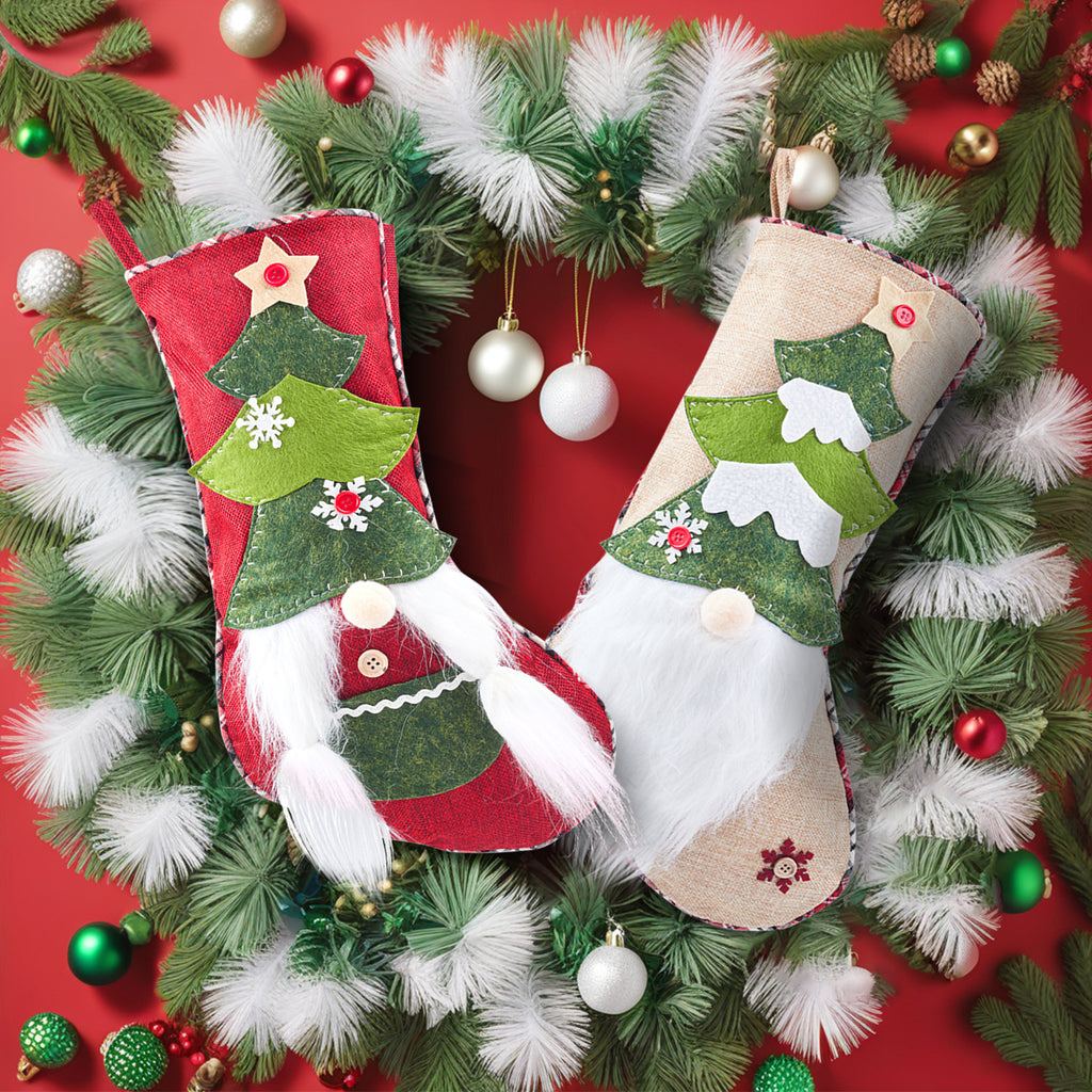 3D Faceless Elf Christmas Stocking — Red or Linen