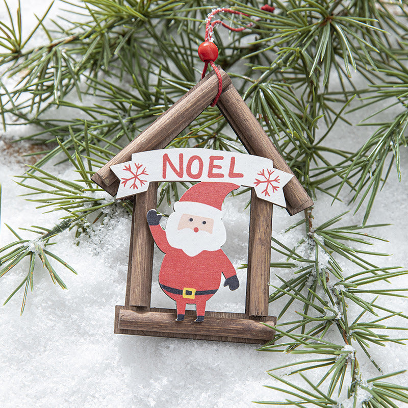 Wooden Christmas House Tree Ornament — Santa or Snowman