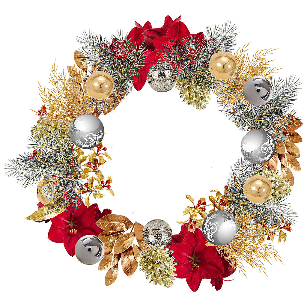 Christmas Wreath Wall Sticker — Leaves & Ornaments, 1 Piece