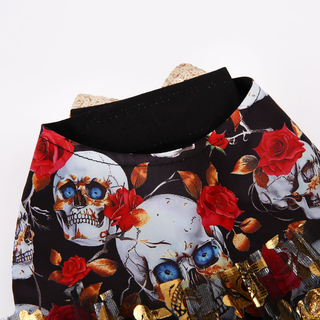 Autumn Winter Halloween Pet Clothes Teddy Bichon Maltese Organza Gold Foil Skull Princess Dress