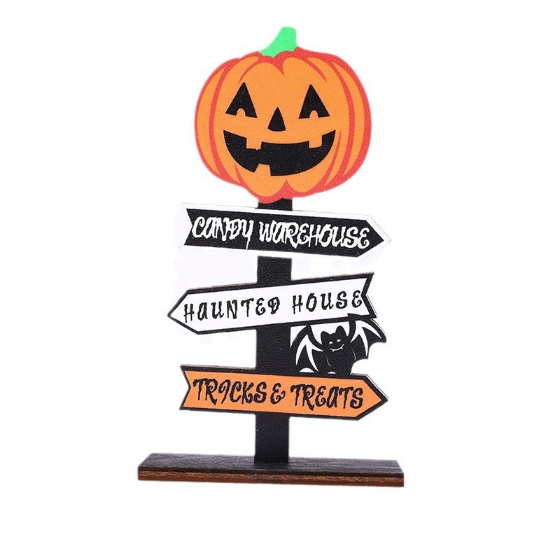 New Ghost Festival Decoration Products Halloween Pumpkin Letter Wooden Ornament Tree shaped Ghost Desktop Display