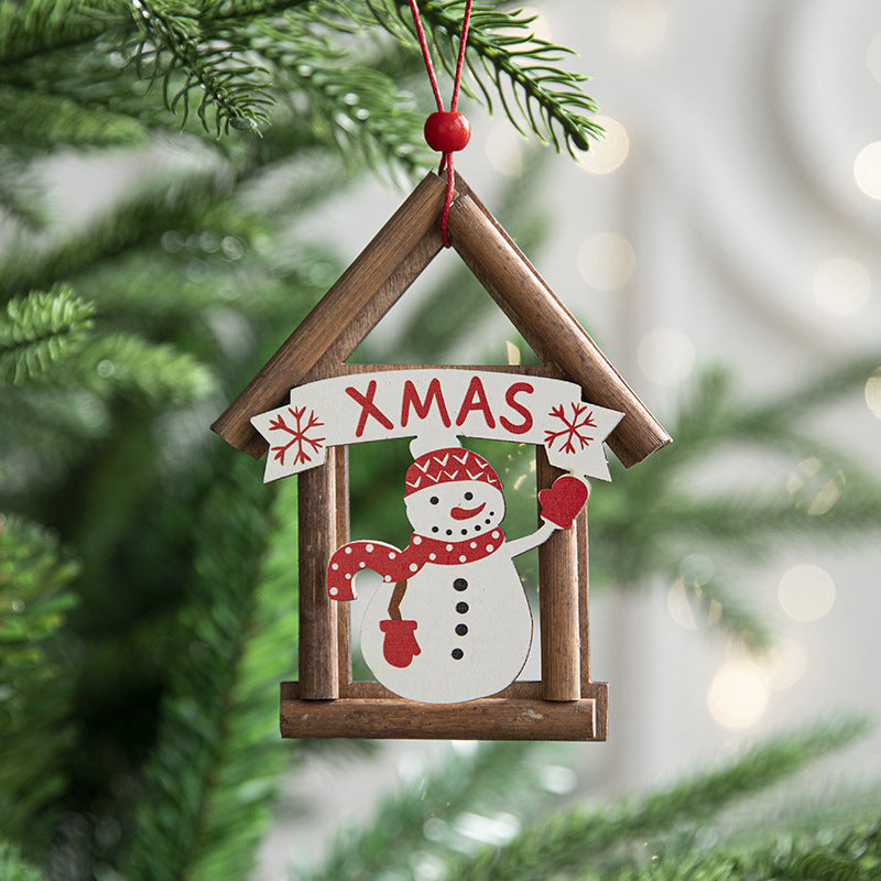 Wooden Christmas House Tree Ornament — Santa or Snowman