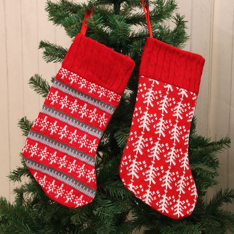 Knitted Christmas Stocking — Striped, Deer & Tree Designs