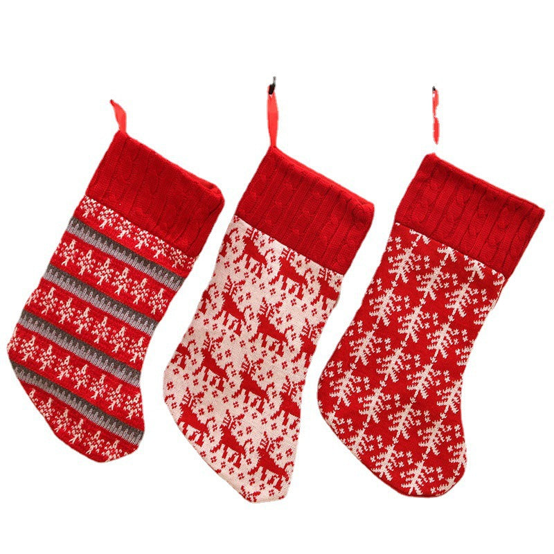 Knitted Christmas Stocking — Striped, Deer & Tree Designs