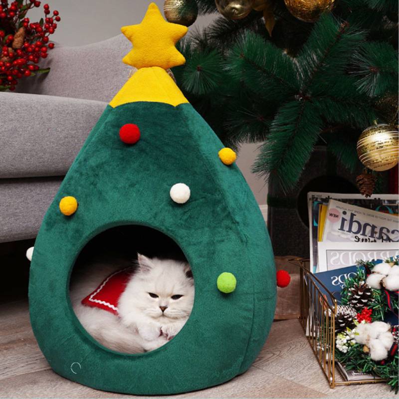 Christmas Tree-Shaped Cat Cave Bed