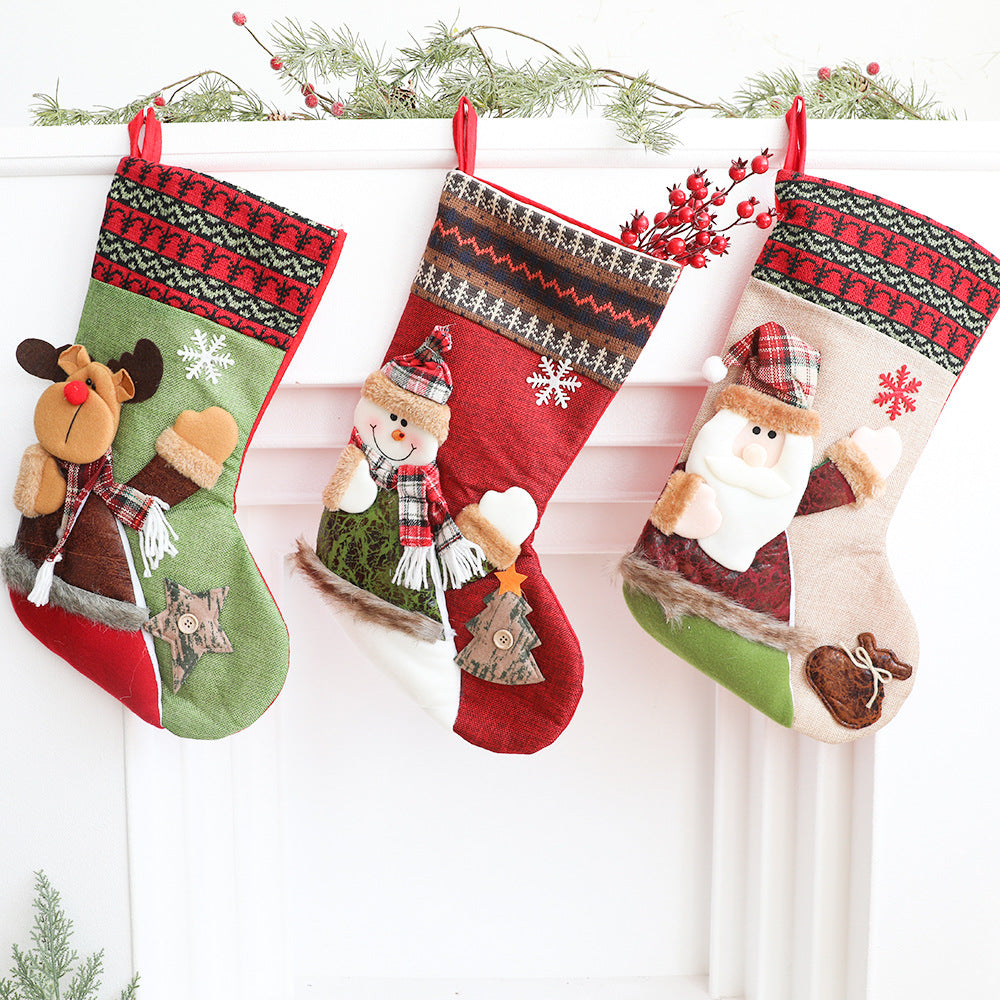 Cloth Christmas Fireplace Stocking — 5 Styles