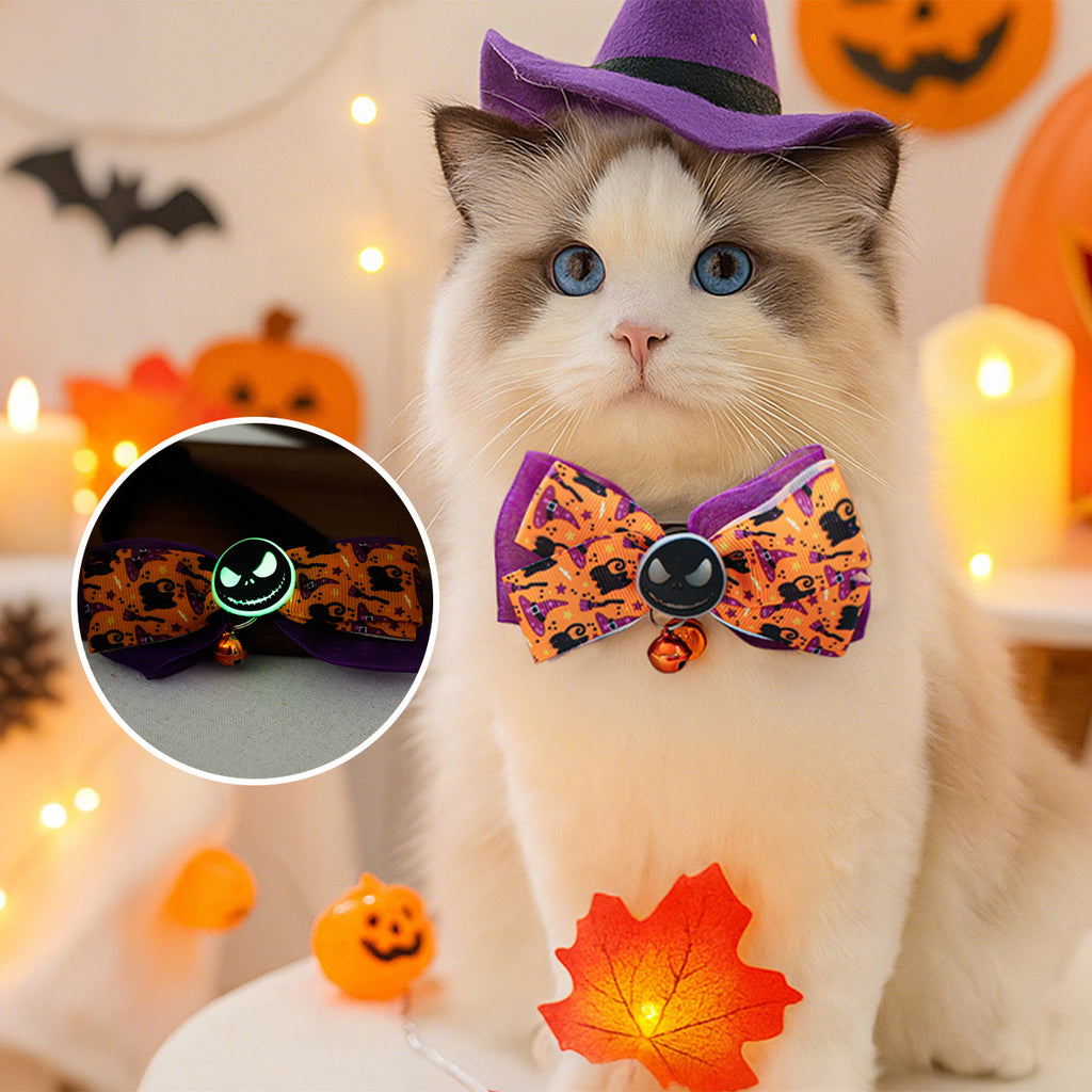 Pet Accessories Halloween Cat Dog Decoration Collar Funny Glow-in-the-Dark Skull Dog Bow Tie Collar