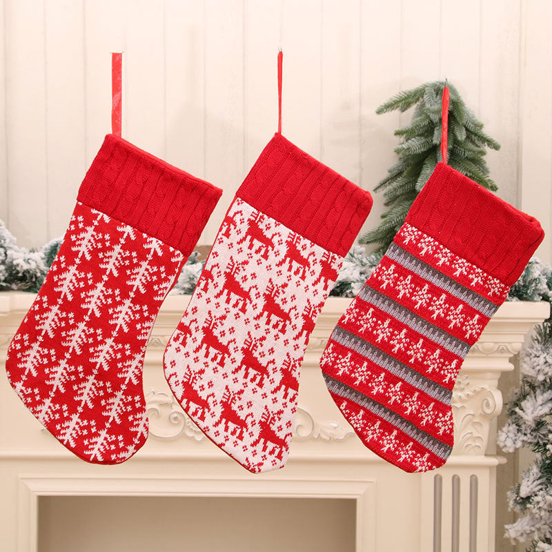 Knitted Christmas Stocking — Striped, Deer & Tree Designs