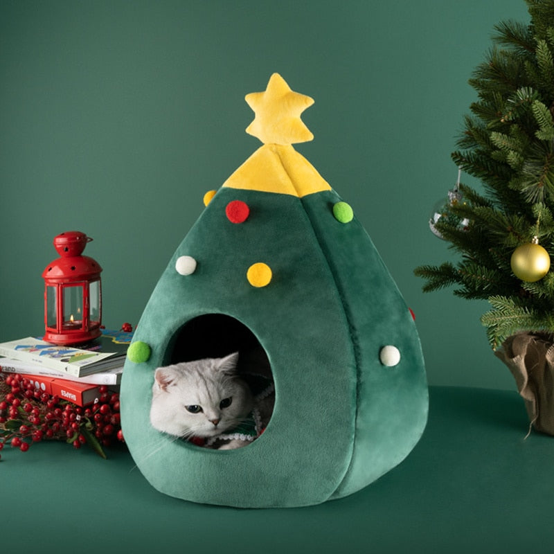 Christmas Tree-Shaped Cat Cave Bed