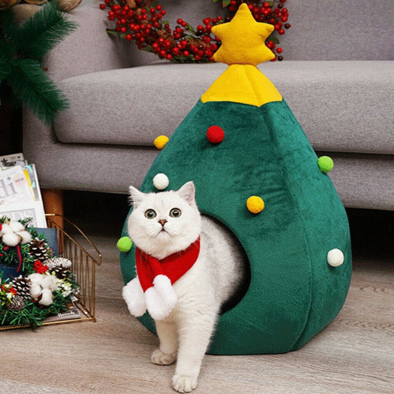 Christmas Tree-Shaped Cat Cave Bed