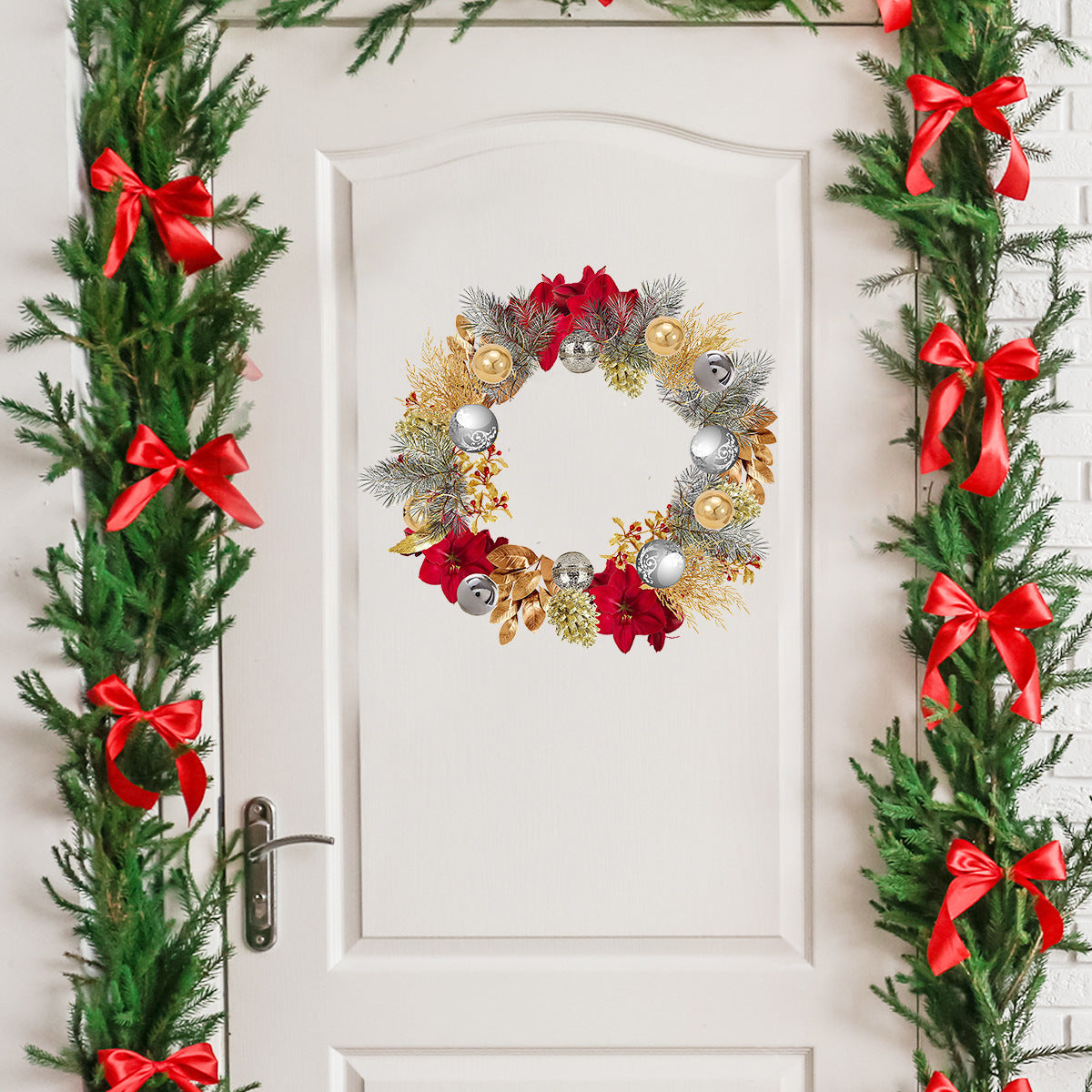 Christmas Wreath Wall Sticker — Leaves & Ornaments, 1 Piece