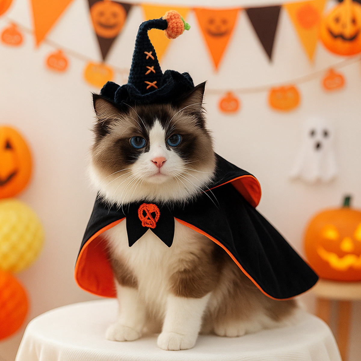Halloween Pumpkin Wizard Hat for Cats & Small Dogs