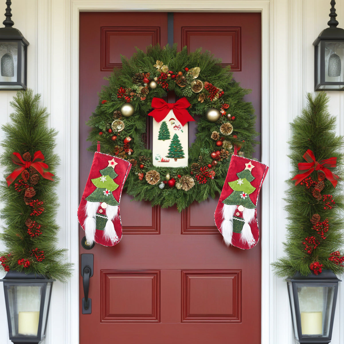 3D Faceless Elf Christmas Stocking — Red or Linen