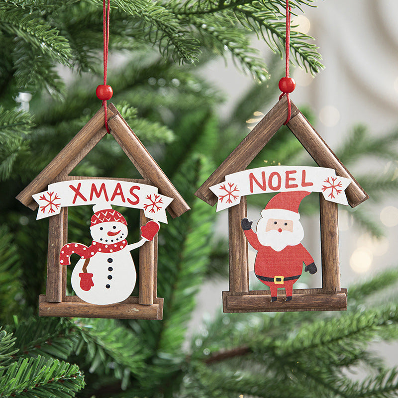 Wooden Christmas House Tree Ornament — Santa or Snowman