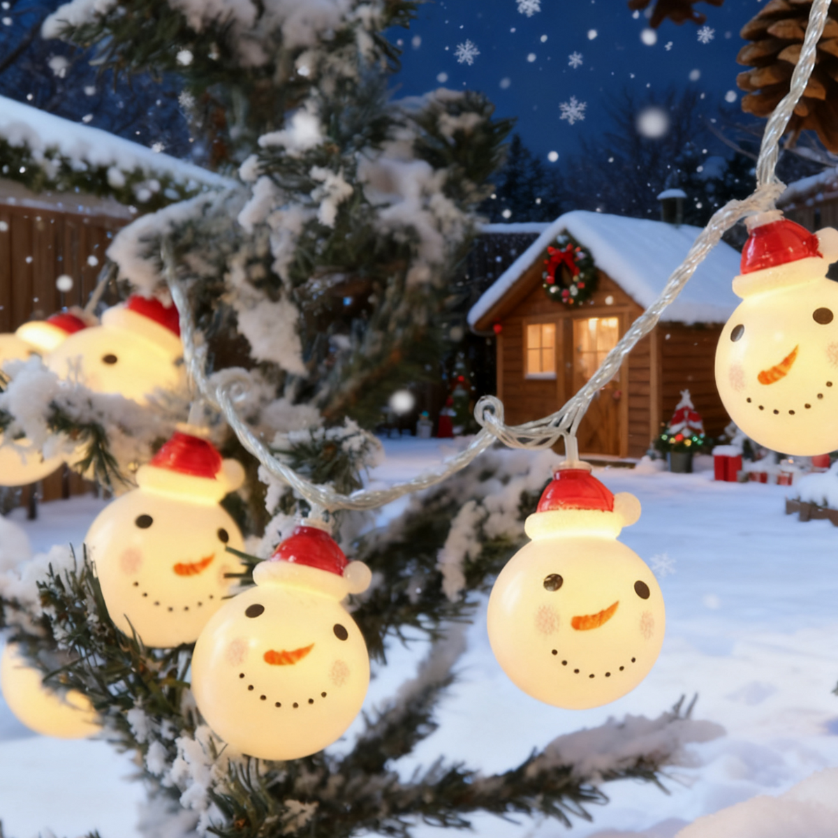 Snowman Christmas LED Light String — Battery or USB