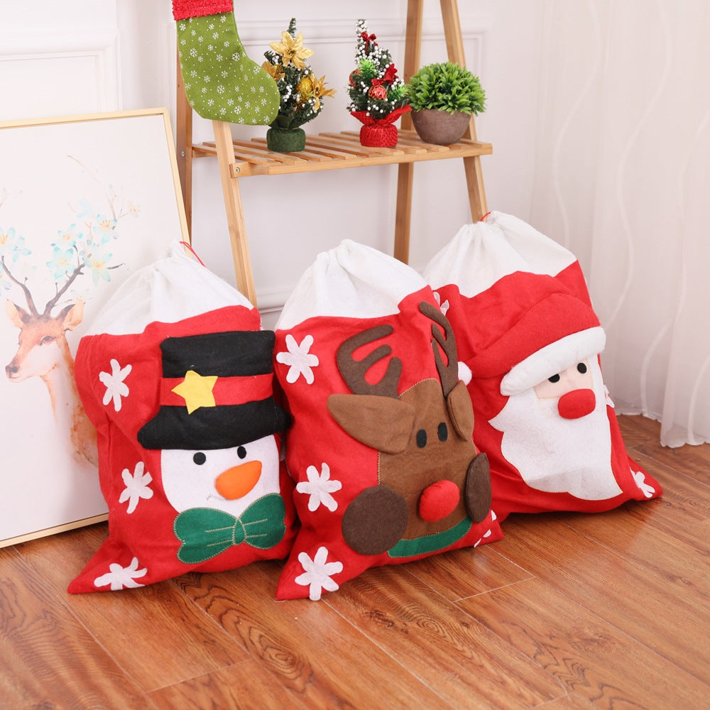 Christmas Fabric Gift Bag — Snowman or Deer, 42 × 58 cm