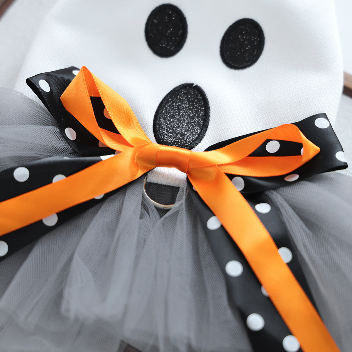 Ghost Face Ghost Polka Dot Bow Halloween Pet Tulle Dress for Maltese, Gray Mesh Festival Costume
