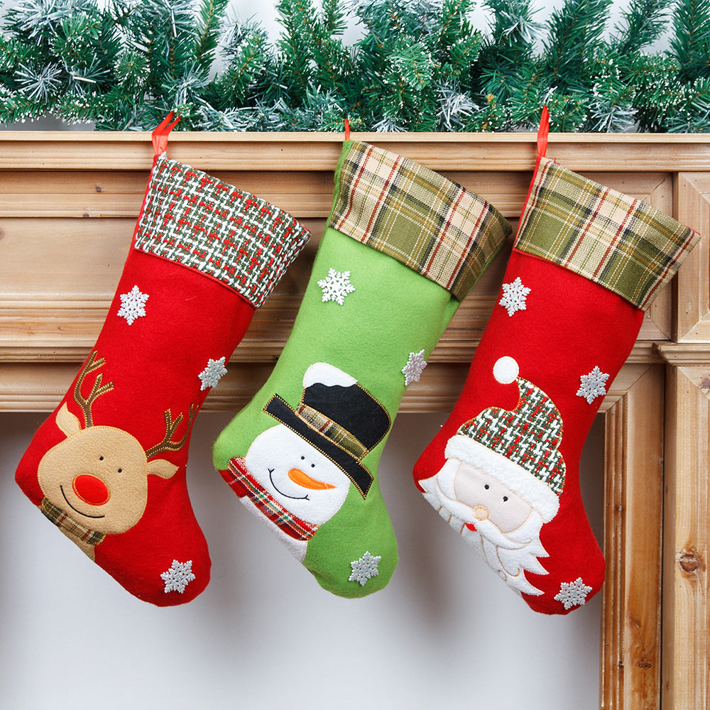 Embroidered Christmas Stocking — Santa, Snowman & Deer