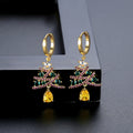 Christmas Tree Zircon Earrings — Gold-Tone Holiday Jewelry
