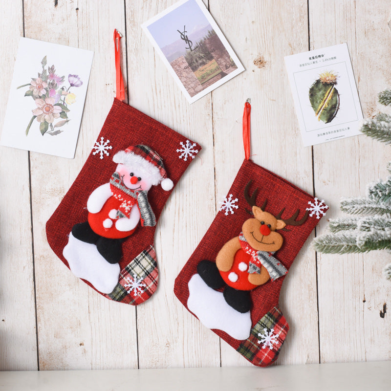 Linen Christmas Stocking Gift Bag — Santa, Snowman, Deer or Bear