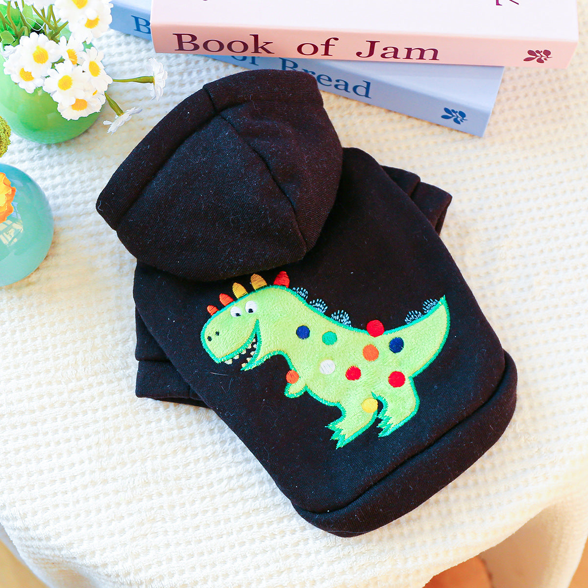 Pet Clothes Halloween Dinosaur Costume Medium and Small Sized Hooded Embroidered Rainbow Dinosaur Sweatshirt