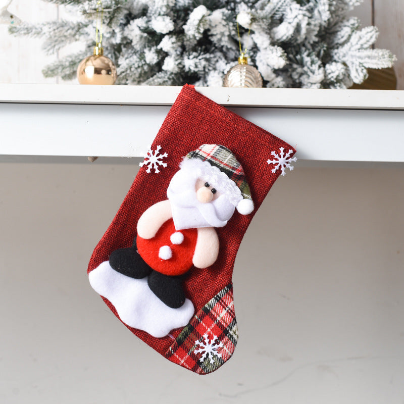 Linen Christmas Stocking Gift Bag — Santa, Snowman, Deer or Bear