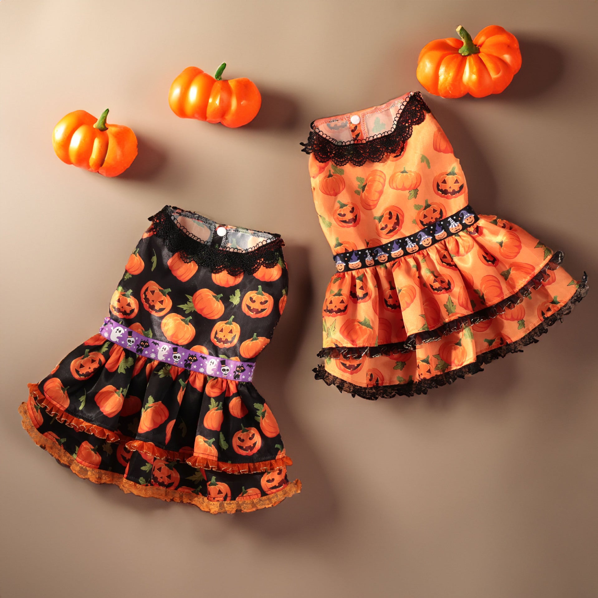 Halloween Pet Dog Dress for Medium and Small Dogs, Pumpkin Lace Skirt Factory Drop Shipping
