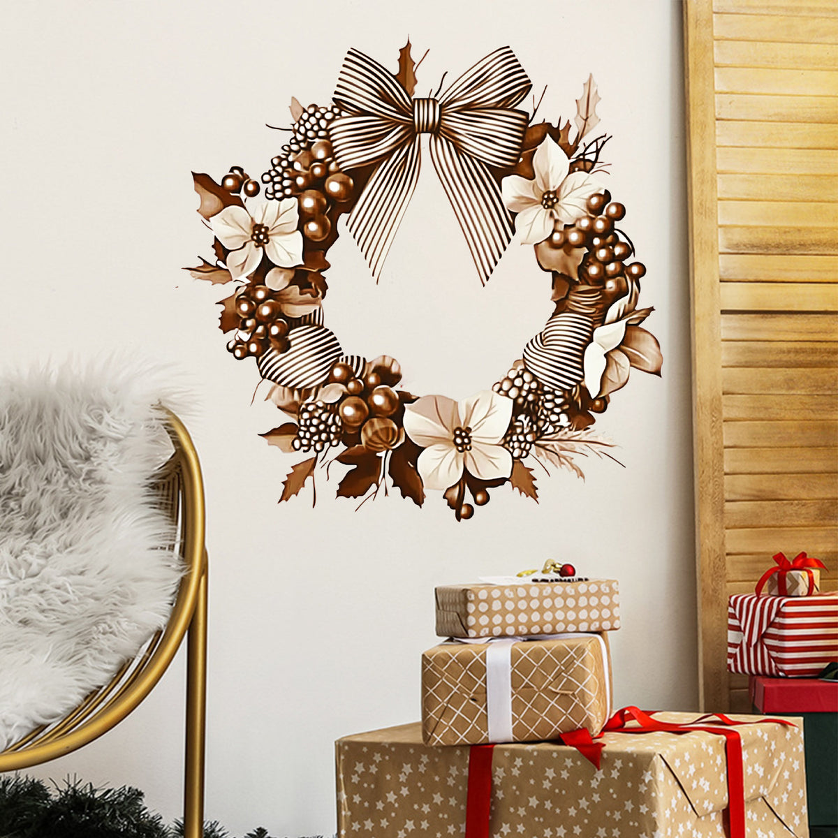 Christmas Flower & Bow Wreath Wall Sticker — 1 Piece