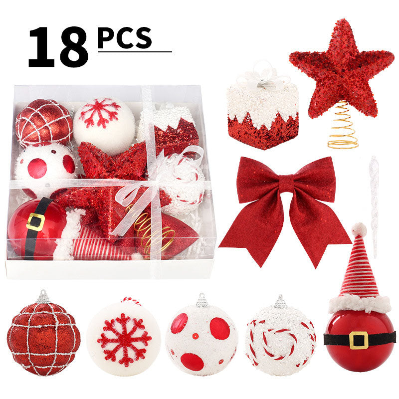 Red & White Christmas Tree Star Topper with Ball Ornaments