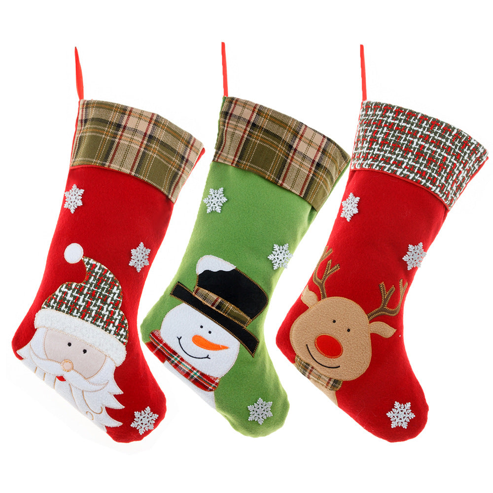 Embroidered Christmas Stocking — Santa, Snowman & Deer