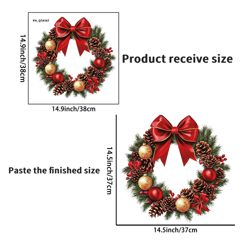 Christmas Wreath Wall Sticker — Red Bow & Pinecone