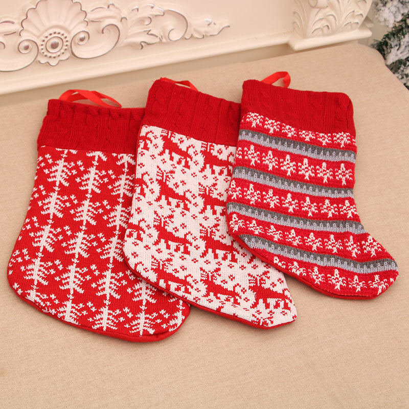 Knitted Christmas Stocking — Striped, Deer & Tree Designs