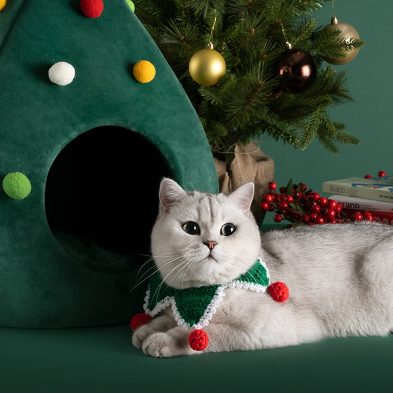 Christmas Tree-Shaped Cat Cave Bed
