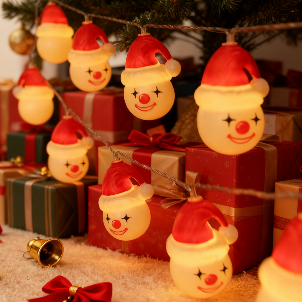 Snowman Christmas String Lights — Warm White, Battery or USB