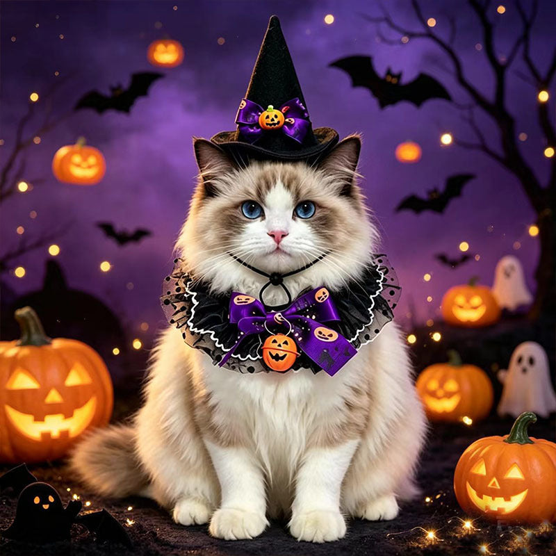 New Cat Bandana Hat Set Halloween Pet Scarf Neckwear Dog Bib Collar
