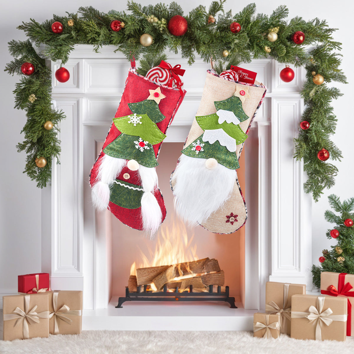 3D Faceless Elf Christmas Stocking — Red or Linen