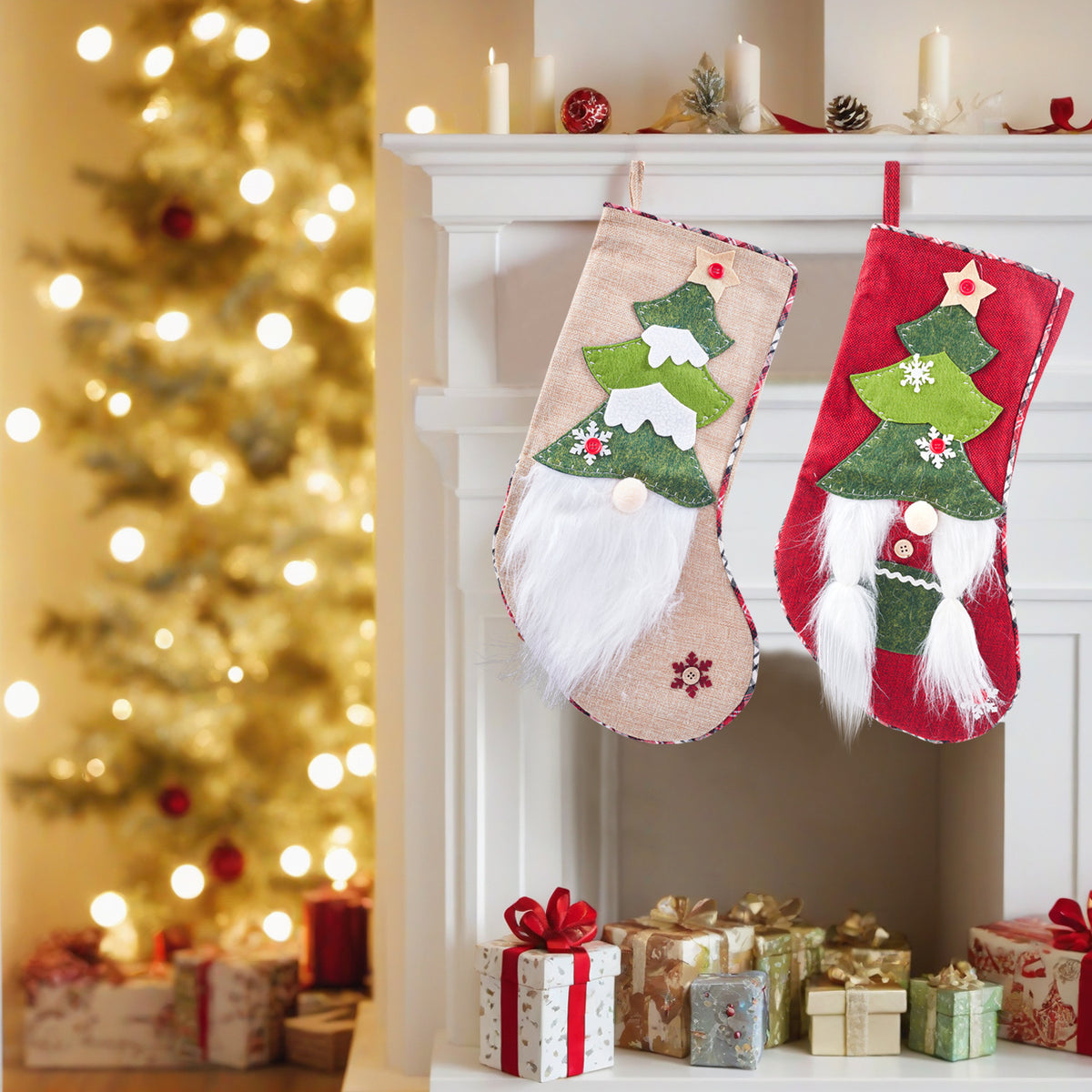 3D Faceless Elf Christmas Stocking — Red or Linen