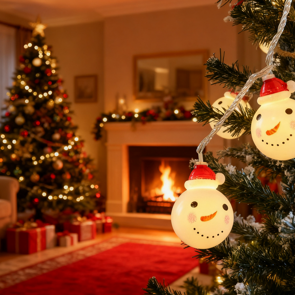 Snowman Christmas LED Light String — Battery or USB