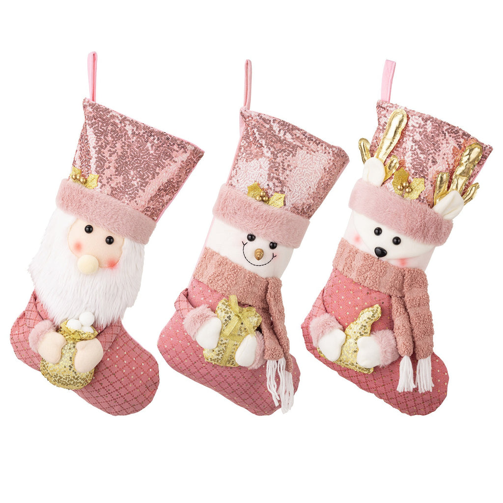 Sequin Christmas Stocking Gift Bag — Santa, Snowman & Deer