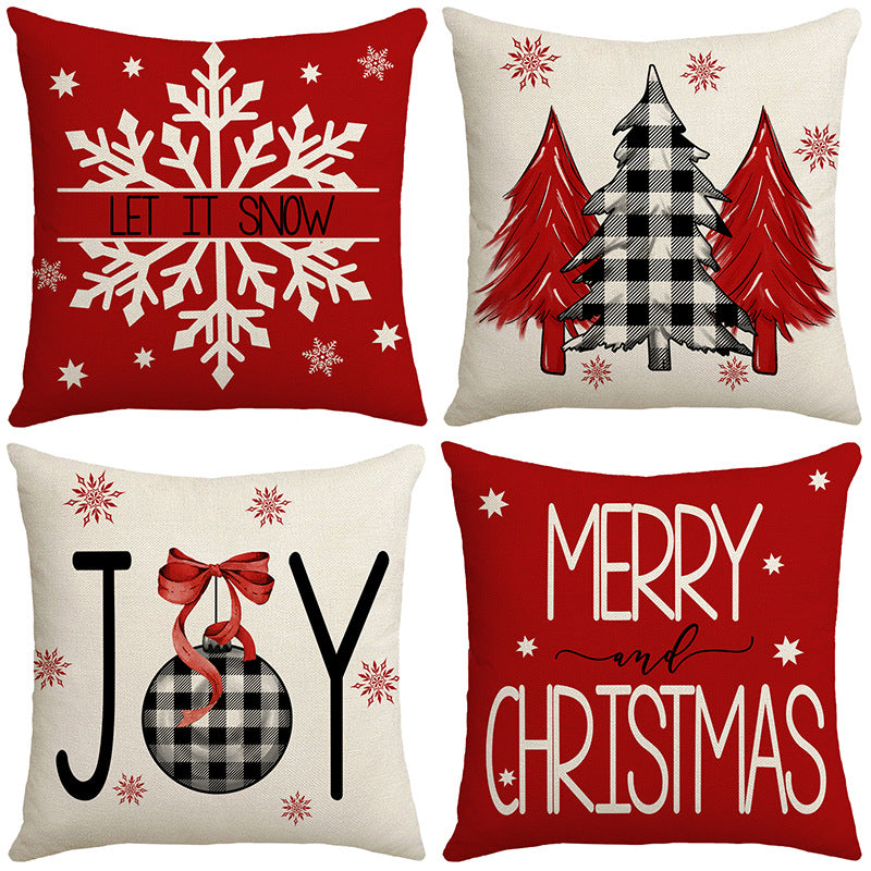 Christmas Pillow Cover — Tree & Snowflake Print, 45 × 45 cm