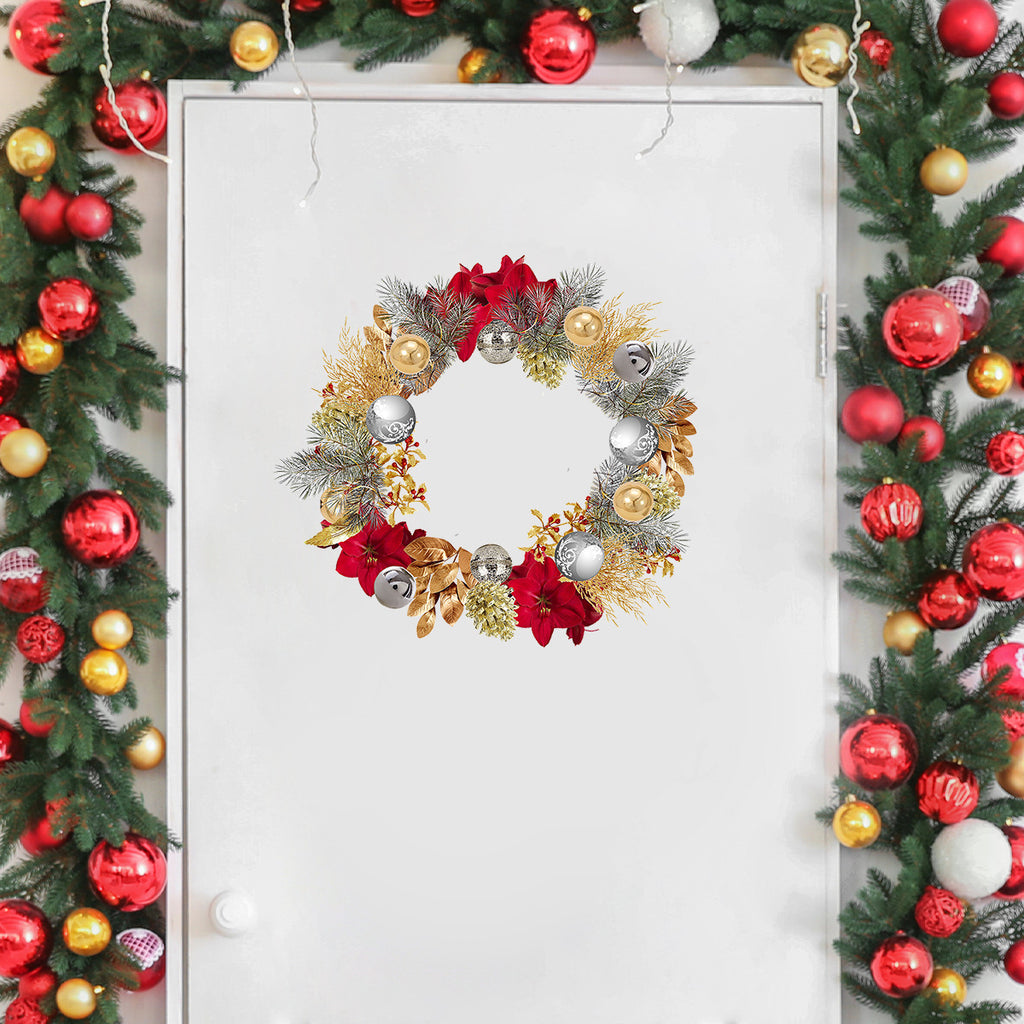 Christmas Wreath Wall Sticker — Leaves & Ornaments, 1 Piece